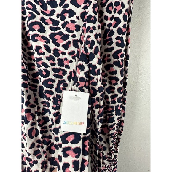 Zadig & Voltaire Dress Rivali White/Pink Leopard Print Size Large Mock Neck Mini - Picture 4 of 6
